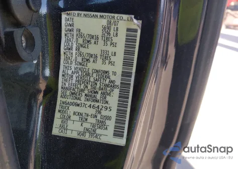 2007 Nissan Frontier Se из США, поврежденный, VIN 1N6AD06W37C464295